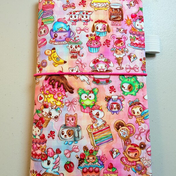 ELASTIC Closure Hobonichi Weeks / MegaWeeks Sized Kawaii Dessert Friends Fabric Planner Cover