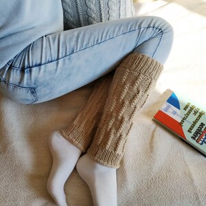 Soft beige knitting leg warmers, Bohemian cream gaiters, Winter fall warm accessories, Boot socks | Christmas gift
