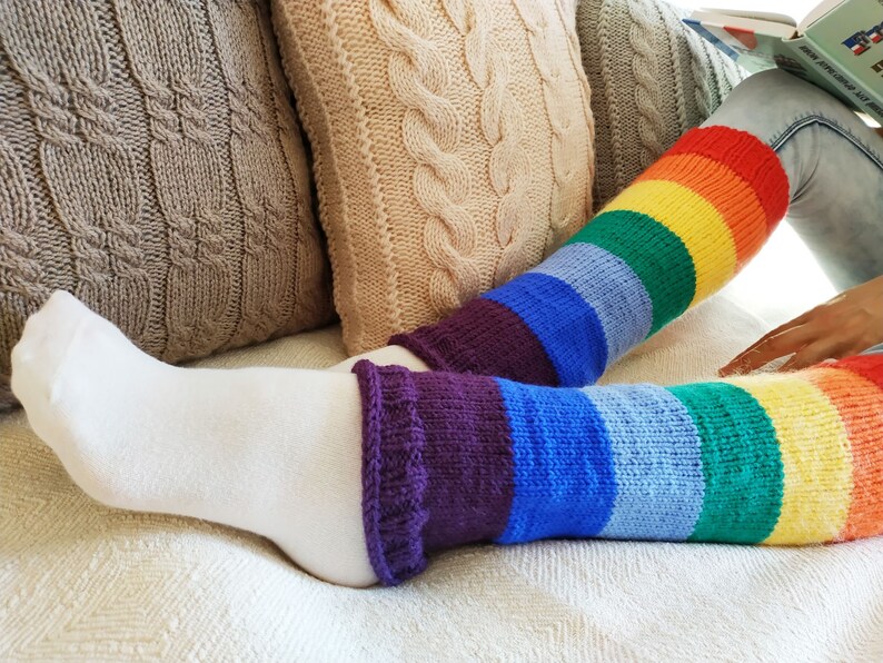Rainbow Knitting Wool Leg Warmers Bohemian Multicolor One Etsy