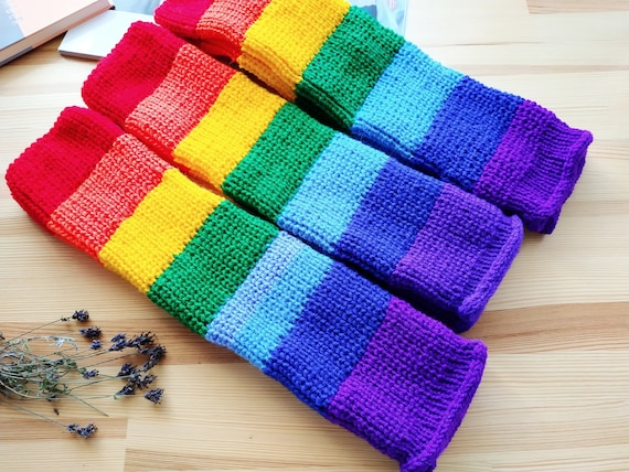Jambières Arc-en-Ciel Tricotées – Style Vintage 80's, Chaudes Et Colorées Pour Femmes & Filles