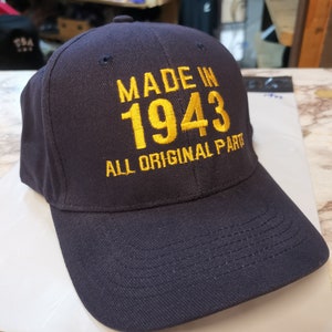 MADE IN (Custom Year) All Original Parts Dad Mum Grandpa Birthday Gift Hat (Embroidered Quality Cotton Baseball Cap 15 Colours)