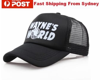 WAYNE'S WORLD Embroidered Classic Black Adult TV Movie Cap | Choose from Flat Brim Snapback | Baseball | Trucker Mesh Cap | Party Hat