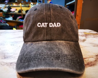 Pre-washed Soft Cotton Embroidered Cat Dad Hat Baseball Cap
