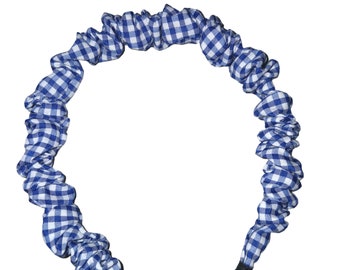 Blue Gingham Scrunchie Ruffled Headband: School Accessories