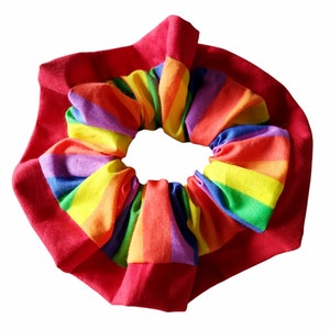Large 6" Rainbow hair scrunchie, frilly scrunchies, festival hair scrunchie,wrist scrunchie,bun holder,gifts,funky hair tie,pride LGBTQ