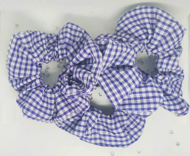 Gingham checked school hair scrunchies red/blue/green/lilac matching sets/separate,back to school wear, uniform,school accessories, fabric image 5