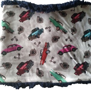 car themed reversible neck snood fabric snood with navy Sherpa fabric lining,winter scarf,gifts for him,gifts for her,gifts for teacher