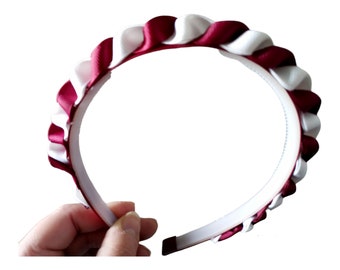 Burgundy and White Twisted Ribbon Headband: School Uniform Accessory