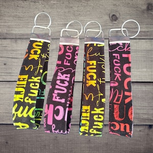 Sweary Fabric Wristlet Key Fob: Neon Profanity Keyring