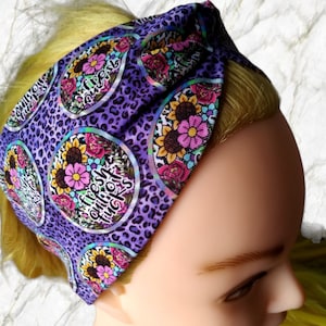 Stretchy adult themed humour sweary twisted headband,gifts, gothic themed profanity,wide headband,earwarmer,gifts for her, floral headband