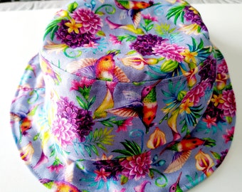 Kids reversible hummingbirds on one side &  bees the other side bucket hat,summer hat,sun hat,boys hat,girls hat,unisex bucket hat, accessor
