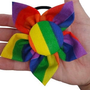 Rainbow pride fabric flower hair clip, bobble,badge,gay pride, LGBTQ, festival hair accessories, rainbow hair clips,summer accessories,gifts