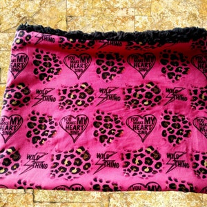 Adult fleece lined snood scarf,wild thing animal print pink and black pattern,neck warmer,winter scarf,secret Santa gifts,outdoor snood,gift