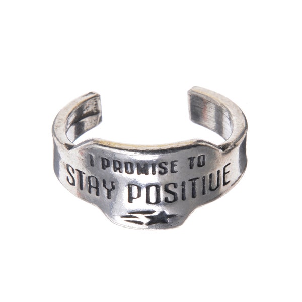 Stay Positive Promise Ring - Inspirational Jewelry, Gift for Friend, Gift for Him, Gift for Her, Motivational Quote. Whitney Howard Designs
