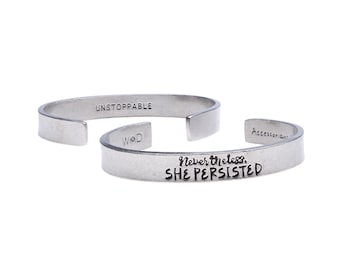 Nevertheless She Persisted Bracelet: Pewter Empowerment Cuff - Whitney Howard