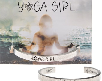 Yoga Girl Cuff Bracelet: Inspirational Pewter Jewelry