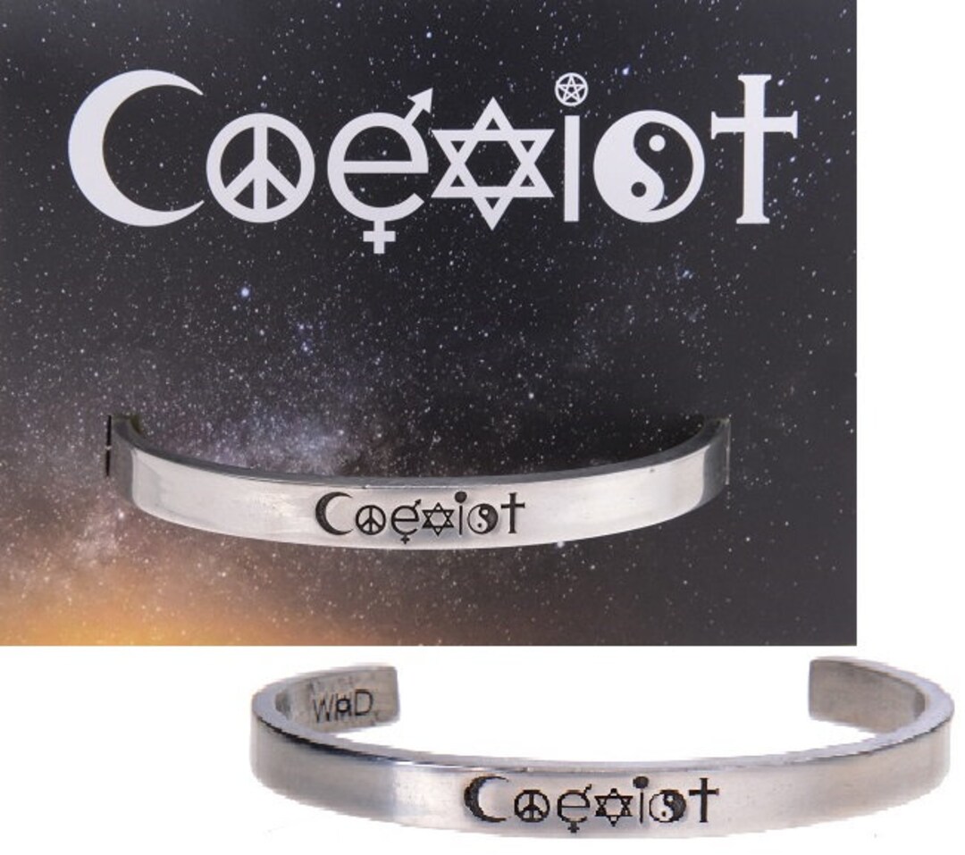 Coexist Bracelet Quotable Cuff Gift for Someone Who is Passionate