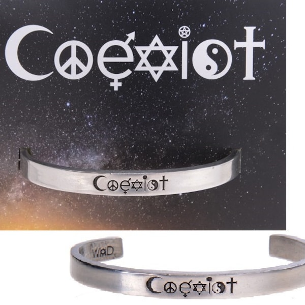 Coexist Bracelet - Quotable Cuff - Gift for Someone Who is Passionate About Equality, Love, Understanding, Kindness. Whitney Howard Designs