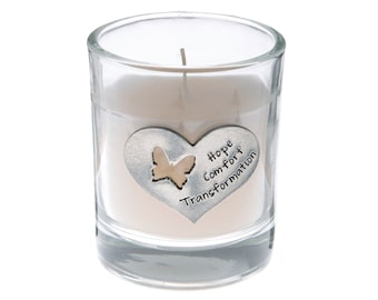 Butterfly Memorial Votive Candle – Sympathy Gift with Pewter Heart, Hope Comfort Transformation Remembrance