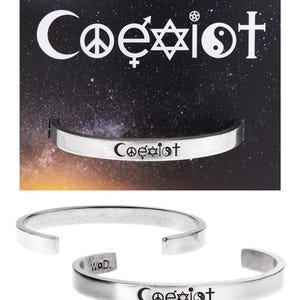COEXIST Cuff Bracelet, Inspirational Pewter Jewelry, Peace & Unity Gift
