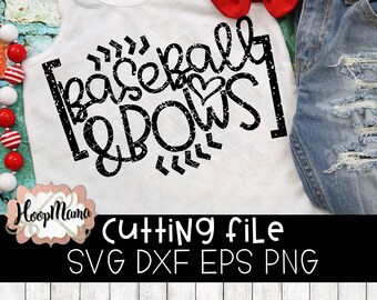 Baseball And Bows Distressed SVG DXF eps and png Files for Cutting Machines Cameo or Cricut Files