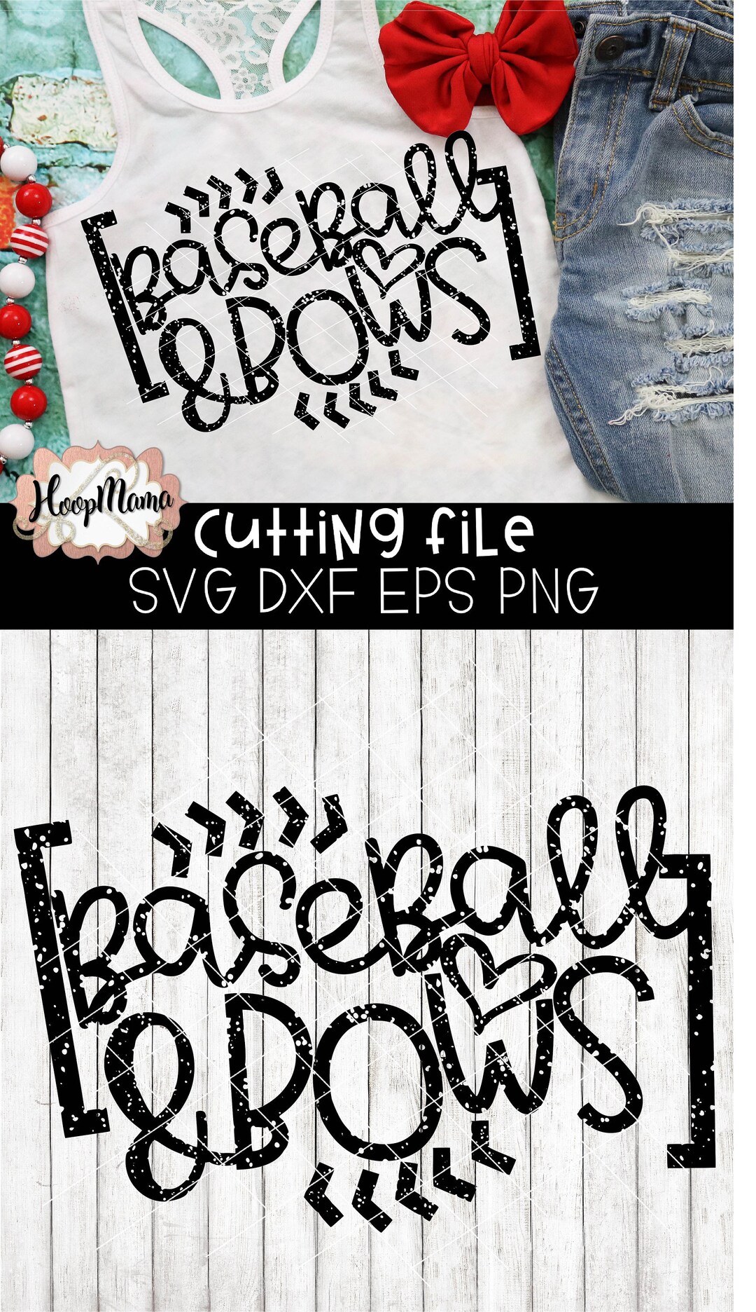 Baseball and Bows Distressed SVG DXF Eps and Png Files for Cutting ...