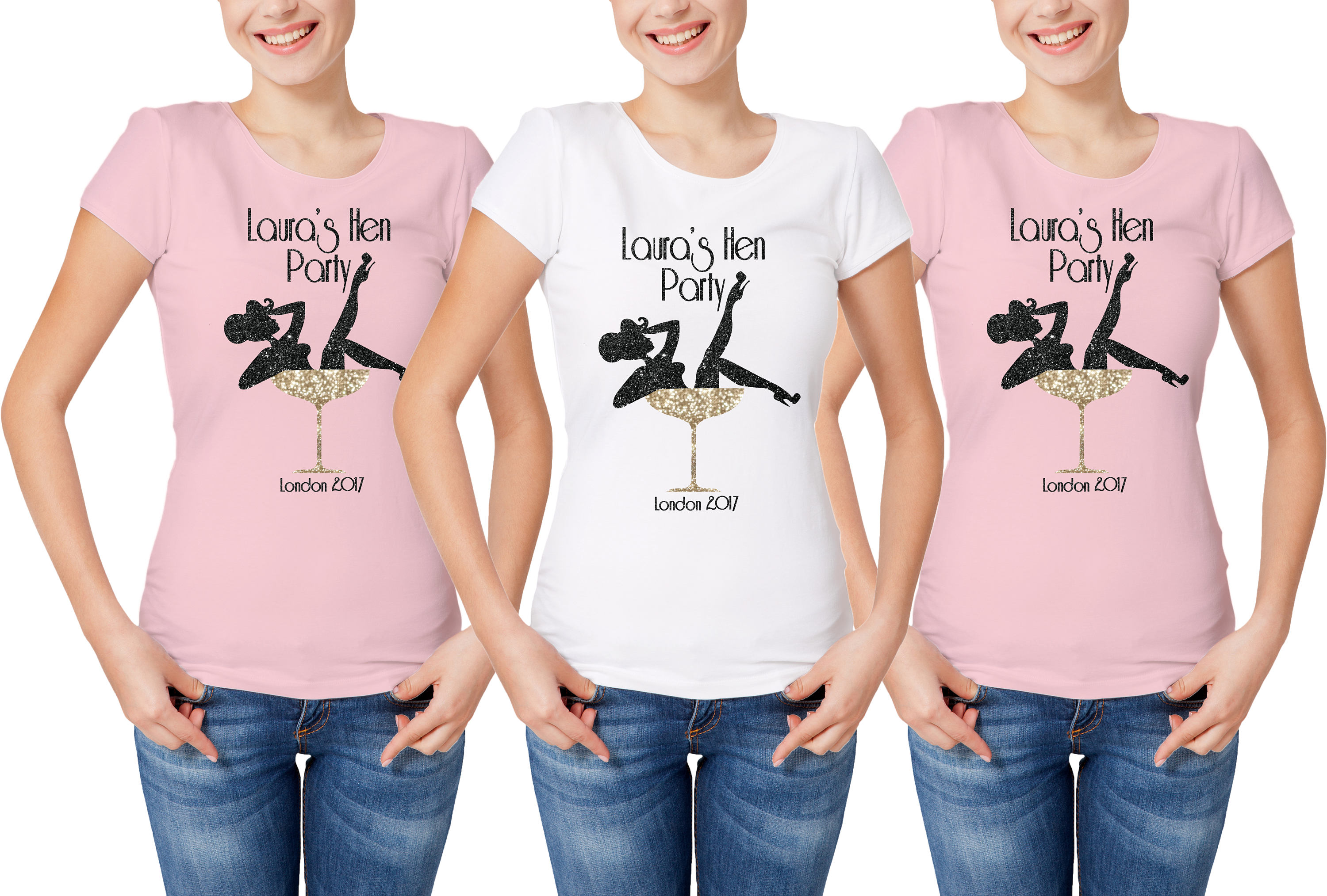 Ladies Customized hen party tshirts with women in Champagne