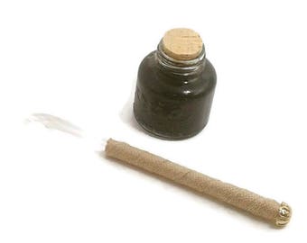 Black India ink and glass ink well, Gifts for Writers-Journal Writing, calligraphy, art ink, dip pen ink, India, free calligraphy sheet, art