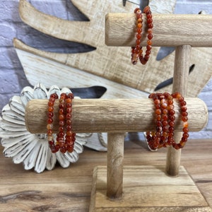 Karneol Armbänder | 6 mm Kristall Perlen Armband | Rot / Orange brasilianischer Karneol Achat | Polierter Karneol