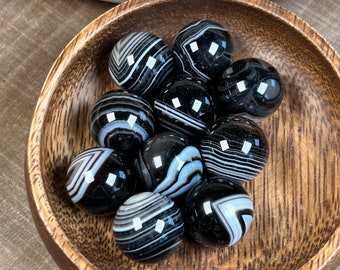 Black Sardonyx Mini Spheres | Banded White and Black Sardonyx Crystal Balls | Pocket Stones | Polished Mini Spheres from India