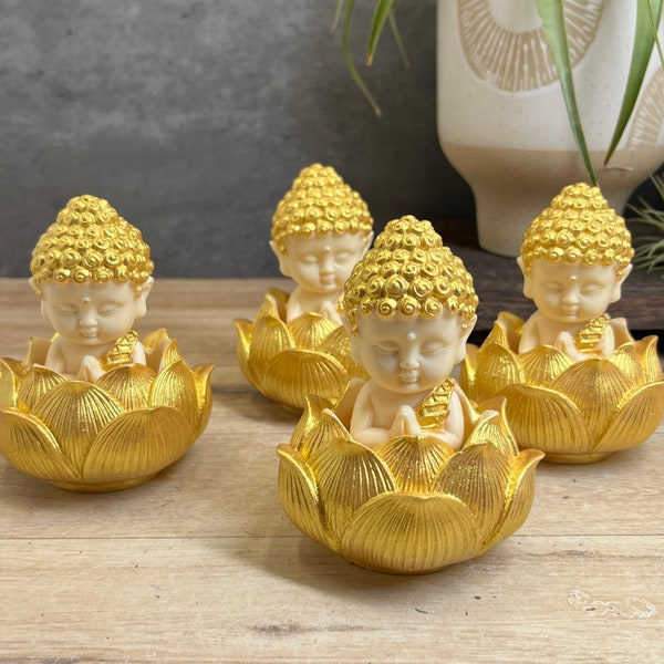 Tagua Praying Buddha in Lotus Set | 2 PCS | Tagua Ivory | Ivory Nut | Vegetable Ivory | Tagua Nut | Buddha Figure | Buddha and Lotus Set
