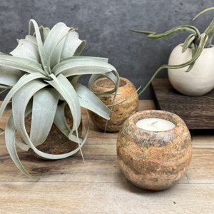 Travertine Marble Stone Candleholder | Natural Mexican Marble | Handmade Lightly Polished