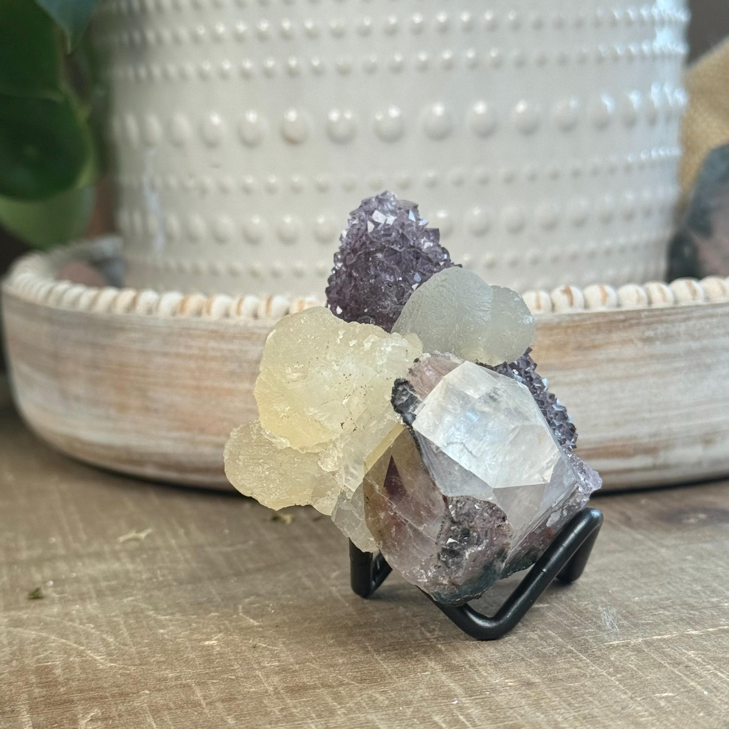 Amethyst over Dogtooth Calcite with Calcite from Uruguay | Collector Grade Calcite and Amethyst Mineral Specimen | Raw Amethyst and Calcite