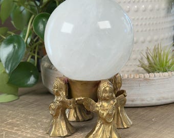 Vintage koperen kaarsenhouder met engel – altaarstuk spiritueel decorstuk met vier engeltjes