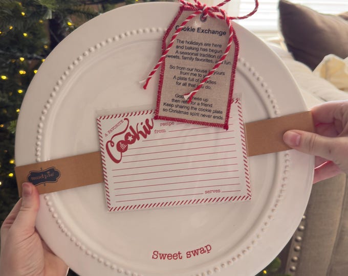 Pier 1 “Sweet Swap” Cookie Exchange Platter • Holiday Baking Plate • Never Used • Christmas Cookie Swap • Mud Pie Recipe Card Set • Ceramic