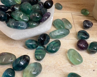 Polished Fluorite Tumbles: Green, Blue, Purple Pocket Stones