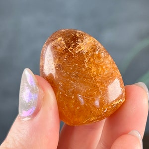 Copper Rutile in Golden Healer Quartz Lens | Quartz | Rutile | Polished Mineral | Brazilian Crystal