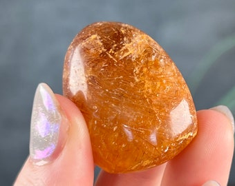 Copper Rutile in Golden Healer Quartz Lens | Quartz | Rutile | Polished Mineral | Brazilian Crystal