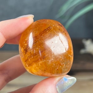 Copper Rutile in Golden Healer Quartz Lens | Quartz | Rutile | Polished Mineral | Brazilian Crystal