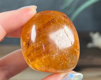 Copper Rutile in Golden Healer Quartz Lens | Quartz | Rutile | Polished Mineral | Brazilian Crystal