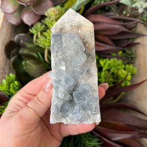 Celestite Crystal Tower: Raw Blue Druzy Geode, Madagascar