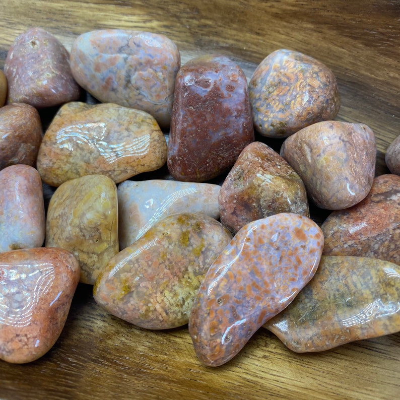 Pink Moss Agate Tumbles Pocket Stones Moss Agate Polished Tumbled Stones Red, Pink, Yellow Moss Agate image 3