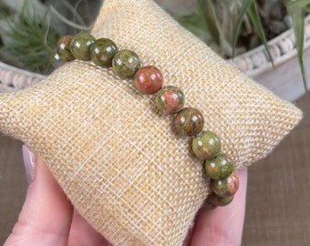 Unakite Bracelet | 8 mm Beaded 7 inch Stretchy Gemstone Bracelet | Healing Crystal Jewelry