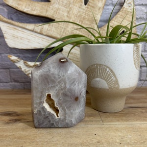 Druzy Agate Quartz Tower: Polished Crystal Point, Sparkly Cave