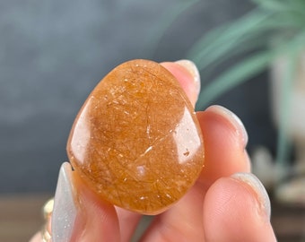 Copper Rutile in Golden Healer Quartz Lens | Quartz | Rutile | Polished Mineral | Brazilian Crystal