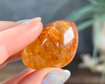 Copper Rutile in Golden Healer Quartz Lens | Quartz | Rutile | Polished Mineral | Brazilian Crystal