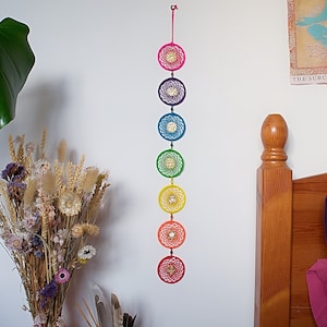 Rainbow Chakra Dreamcatcher, Yoga Wall Art, Spiritual Home Decor, Zen Meditation Gift