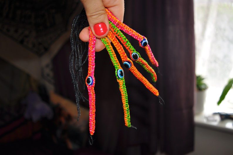 Orange /& Green Chose of 6 Colour Combos Pink Friendship Bracelet Party Bag Gift Best Friend Jewellery Evil Eye Neon Bracelet