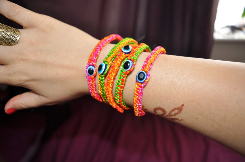 Orange /& Green Chose of 6 Colour Combos Pink Friendship Bracelet Party Bag Gift Best Friend Jewellery Evil Eye Neon Bracelet