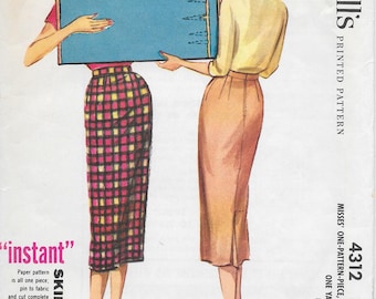 McCall's 4312 vintage sewing pattern 1957 - "instant" 1-yard skirt. Straight fitted pencil skirt, 34 hip 25 waist